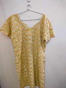 Yellow Embroidered Kurta (Size M) With Pajama