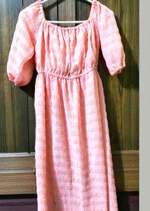 Peach Striped Off-Shoulder Maxi Dress