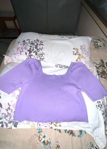 Lilac Crop Top - Short Sleeve Knit