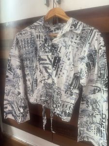 Zara Printed Tie-Front Top