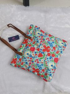 New Avaasa Cyan Flower Print Tote Bag