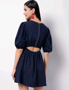 Navy cut out back mini skater dress