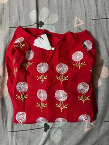 Red Floral Embroidered Kurti