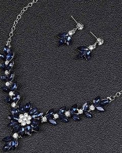 Blue Crystal Floral Jewelry Set