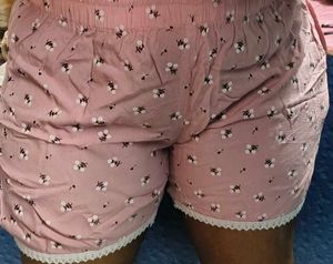 Pink Floral Lace Trim Shorts