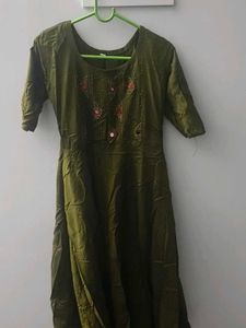 Olive Green Embroidered Kurta