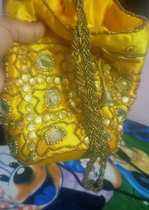 Yellow Beaded Pouch