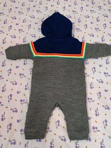 Unisex Grey Wollen Onesie With Hoodie