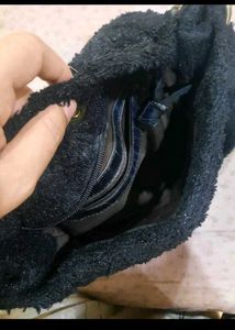 Black Fuzzy Studded Chain Bag