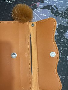 Brown Studded Wallet with Pom