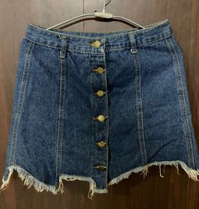 Button Denim Mini Skirt