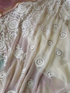 Peach Chiffon Saree with Silver Border