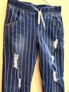 Striped Distressed Jeans