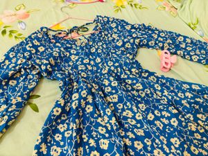Cotton Blue Floral Print Mini Dress