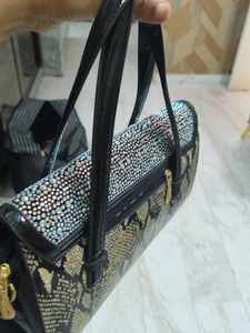 Stylish Snake Print &amp; Rhinestone Handbag