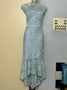 Pintrest Elegant Blue Lace Fish cut Dress