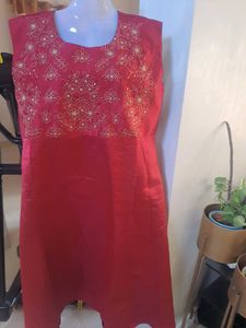 Red Embroidered Kurta