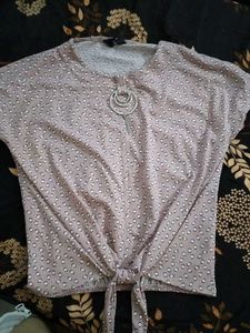 Cute Patterned Tie-Front Top