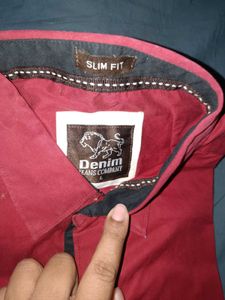 Red Color Denim Brand Shirt In Good Condition