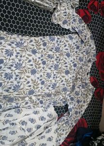 White Suit wth Lavender Flower Print  Long Sui