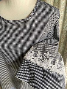 Gingham Lace Sleeve Top