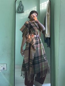 Burberry Plaid Cape Dress