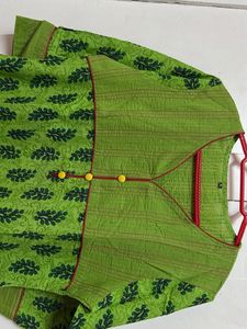Rajasthani Green Printed Kurti With Red Piping