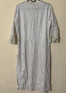 W for Woman Green Mandarin Neck printed Kurta
