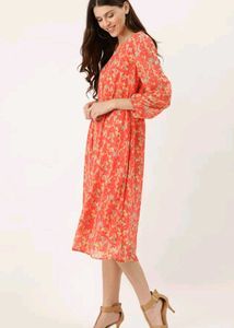 Dressberry Coral pink and blue floral print A-line