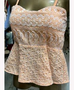 Peach Aesthetic Chikankari Peplum Tank Top