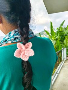 Pink Knitted Flower Hair Tie And Clip