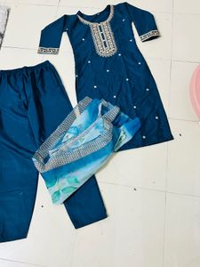 Teal Embroidered Kurta Set
