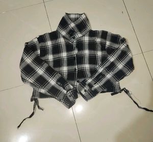 Black &amp; White Check Crop Shirt For Women And Girls
