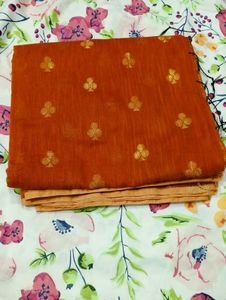 Chanderi Cotton Orange Saree