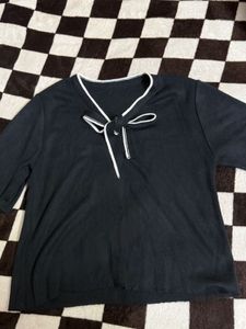 Cute Black Korean Top with Bow