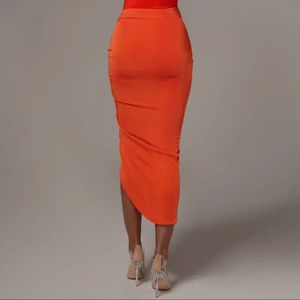 Orange Ruched Bodycon Skirt