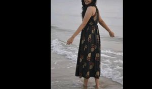 Beautiful Black Long Dress New With Trendy Neck