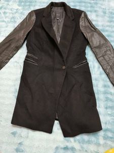Imported Black Coat Jacket Breasted Faux Leather