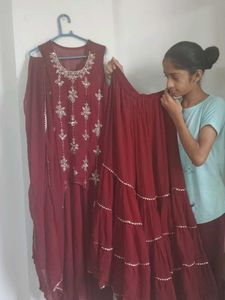Maroon Embroidered Kurta Set