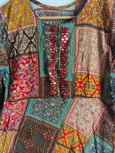 Multicoloured Cotton Kurtha With Mirrors