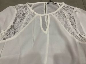 ONLY Women White Solid LaceInsert Top
