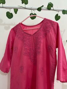 Pink Embroidered Kurti Top