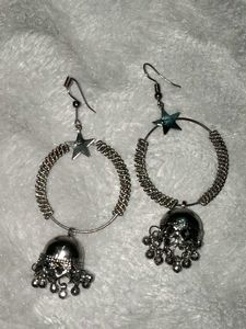 Silver Tone Star & Jhumka Earrings
