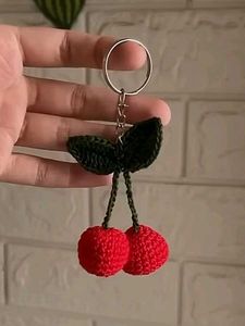 Crochet Cherry Keychain Charm