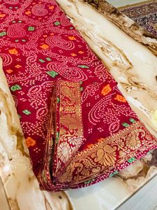Maroon Bandhani Saree