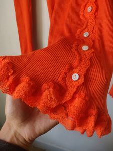 Coral Lace Silk Fitted Top