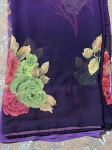 chiffon purple and blue shade flower print saree