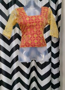Golden With Red Inner Blouse