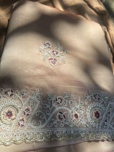 Soft Peach Embroidered Saree with Elegant Floral W