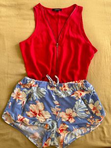 Red Tank & Floral Shorts